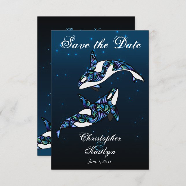 Invitación Bodas de ballenas orcas hermosas en la playa Save  (Anverso / Reverso)