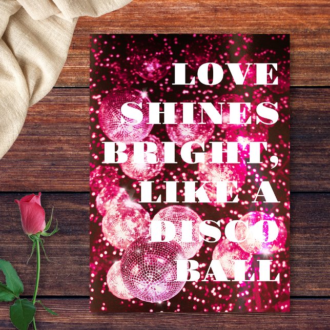 Invitación Bodas de bolas de discoteca retro brillo rosa atre (Front)