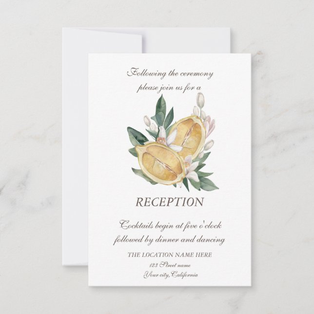 Invitación Bodas de Botánica de Limones con Acuarela de Punto (Anverso)