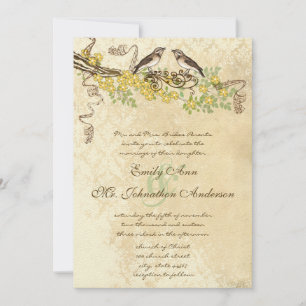 Invitación Bodas de Butter Yellow Blooming Vintage Lovebird