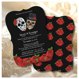 Invitación Bodas de Calaveras de Azúcar con Rosas Rojas Vinta