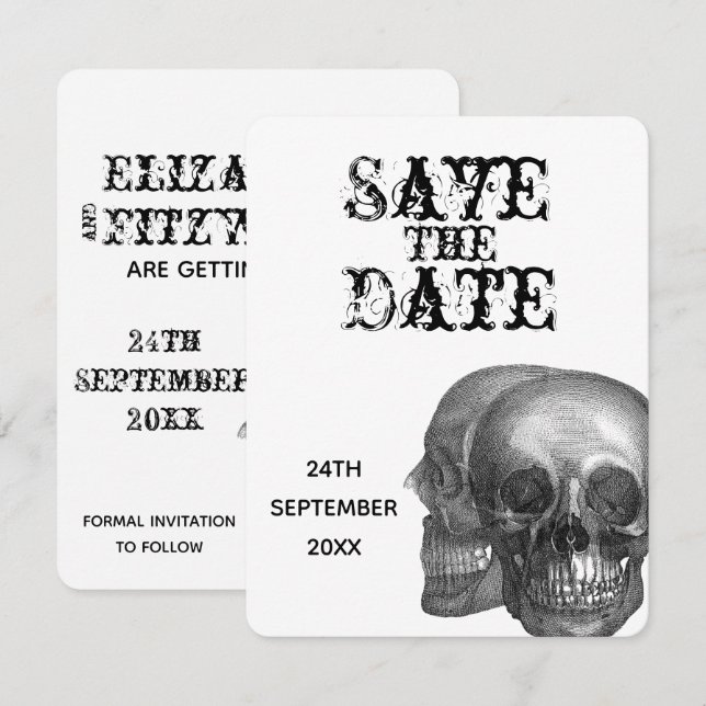 Invitación Bodas de Calaveras Góticas Save The Date (Anverso / Reverso)