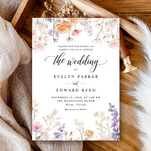 Invitación Bodas de Caligrafía Floral Flores Silvestres Elega