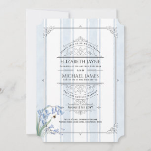 Invitación Bodas de Campanillas Azules y Abejas con Raya Flor