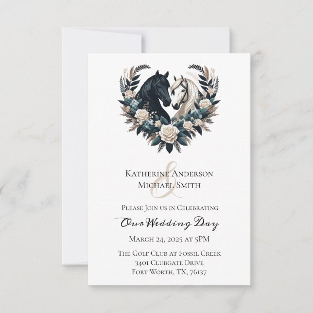 Invitación Bodas de campo-caballos enamorados (Anverso)