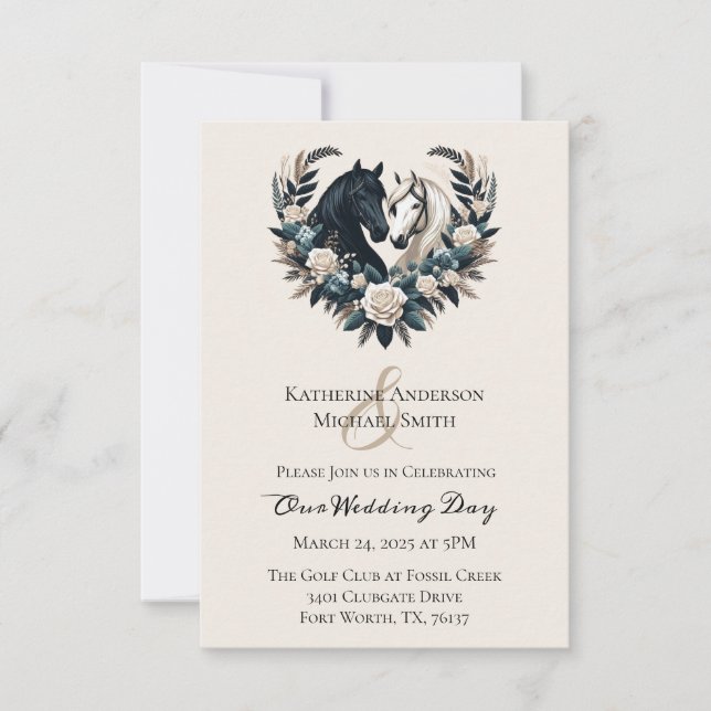 Invitación Bodas de campo-caballos enamorados (Anverso)