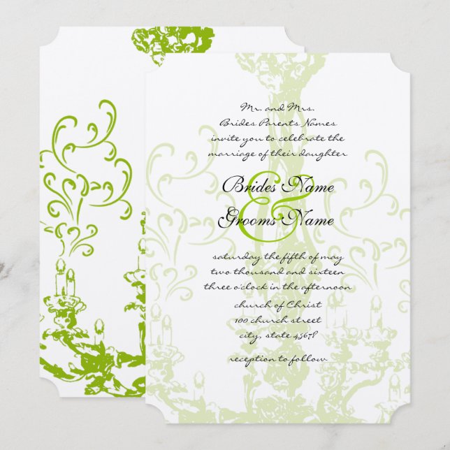 Invitación Bodas de candelabro de antigüedades de Apple Green (Anverso / Reverso)