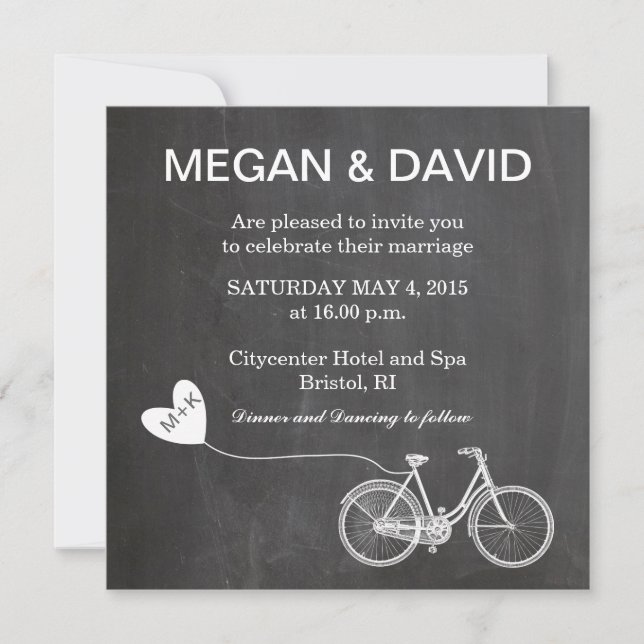Invitación Bodas de Chalkboard con bicicleta (Anverso)