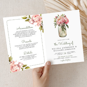 Invitación Bodas de código QR de flores de peonía rosa suave 