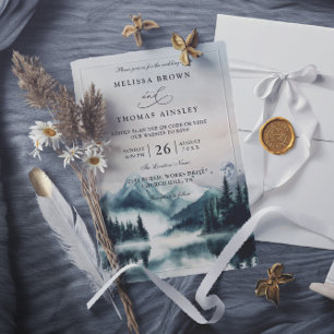 Invitación Bodas de código QR de montañas de acuarela tempera