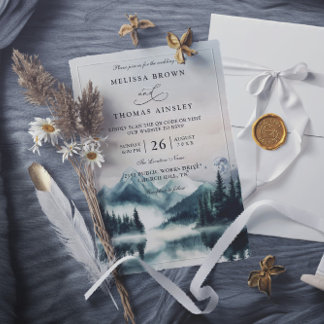 Invitación Bodas de código QR de montañas de acuarela tempera