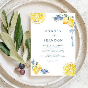 Invitación Bodas de Código QR Italiano de Lazos Azules y Limo