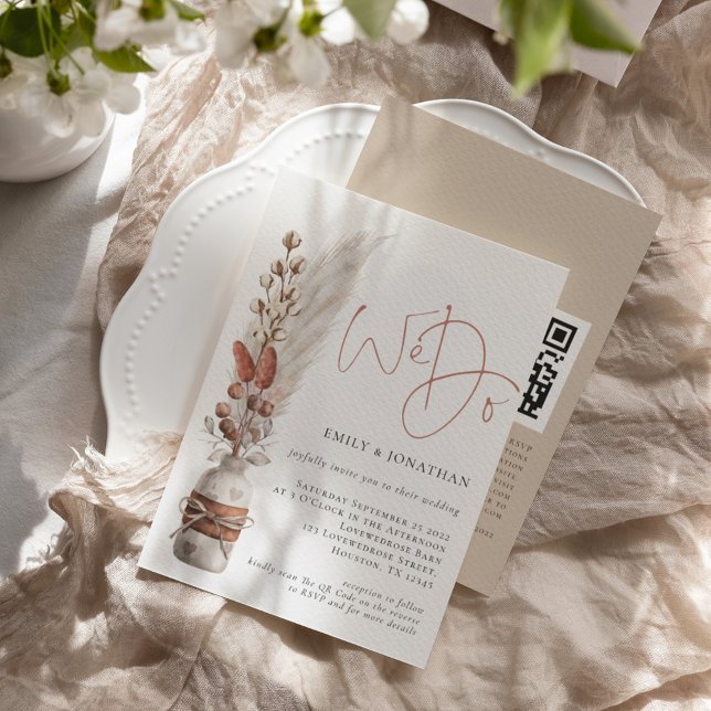 Invitación Bodas de Códigos QR con Pampas Rústicas (Subido por el creador)