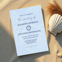 Invitación Bodas de conchas azules costeras