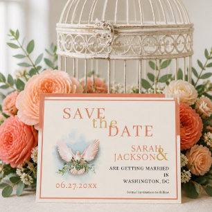Invitación Bodas de Coral Palomas Románticas Guardar la Fecha
