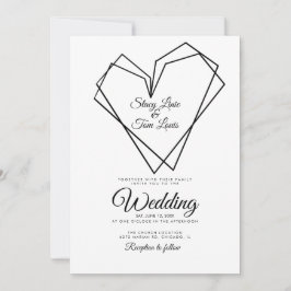 Invitación Bodas de Corazones Dobles Geométricos Modernos Neg