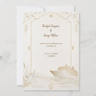 Invitación Bodas de crucero de oro blanco elegante olas de li