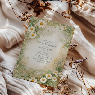 Invitación Bodas de Daisies Art Nouveau Marfil Verde