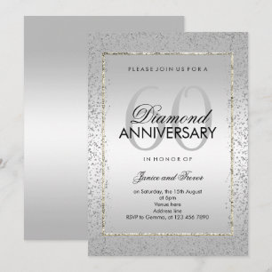 Invitación Bodas de Diamante 60 Cumpleaños Estilo Plata Confe