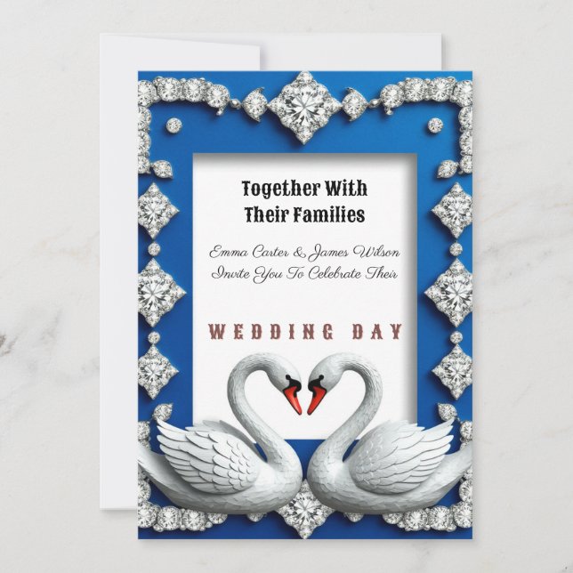 Invitación 💍 Bodas de Diamante con Corazón de Cisne Azul Rea (Anverso)