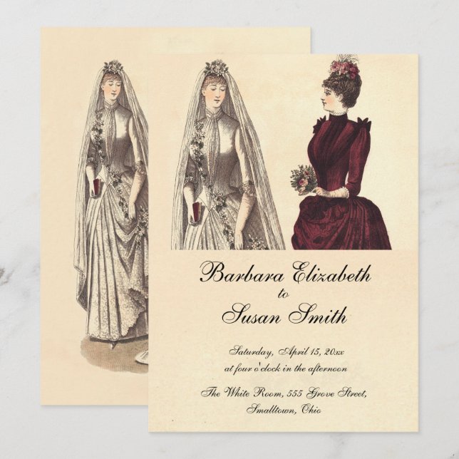 Invitación Bodas de dos novias vintage (Anverso / Reverso)