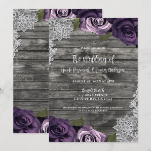 Invitación Bodas de Encaje Blanco Rústico Rosas Grises de Dee