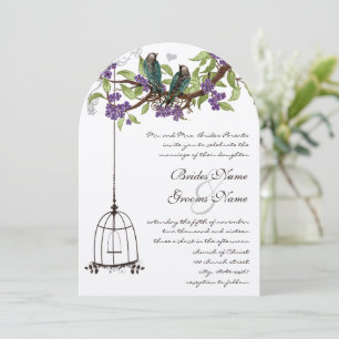 Invitación Bodas de Flor de Cerezo Vintage Aves y Jaula de Pá