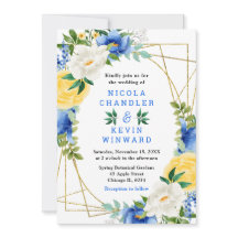 Bodas de flores azules y amarillas con follaje