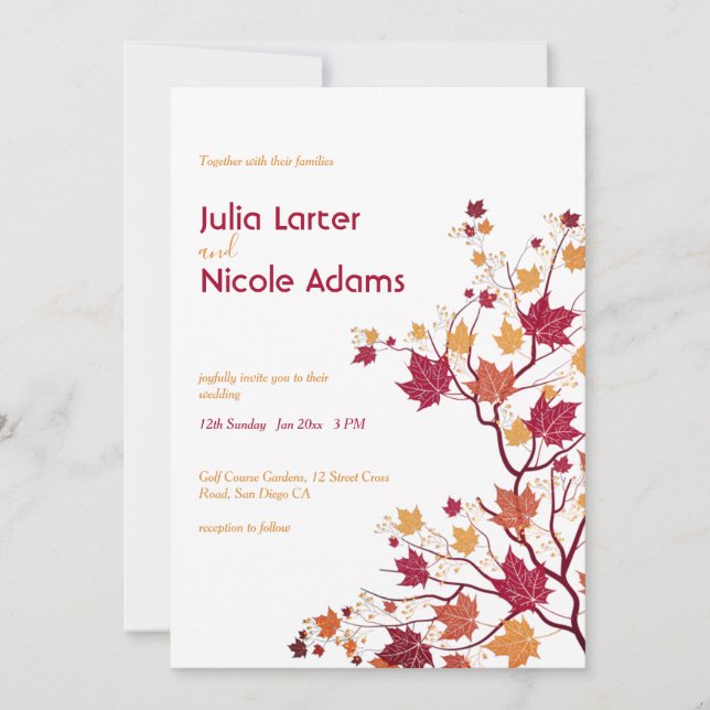 Invitación Bodas de flores de brotes secos de arce otoño (Anverso)