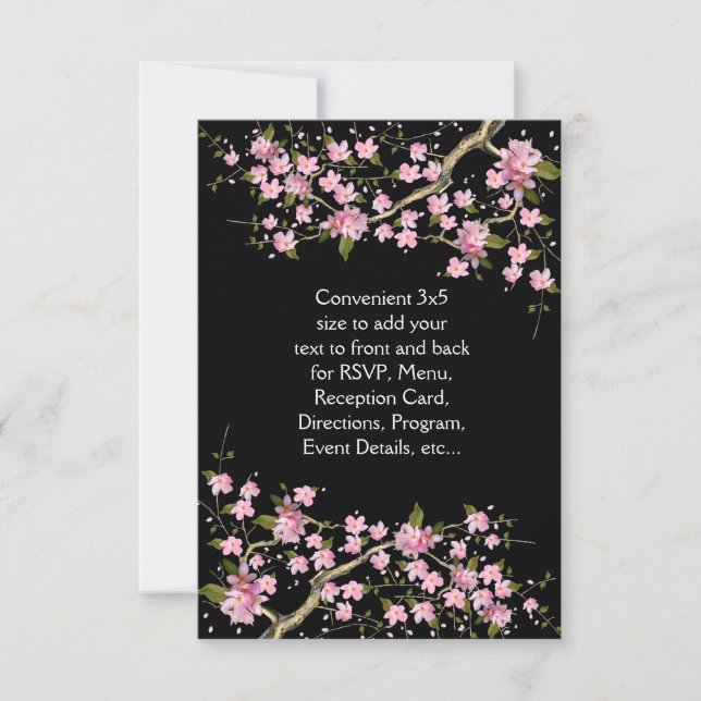 Invitación Bodas de flores de cerezo japonesas rosa negro (Anverso)