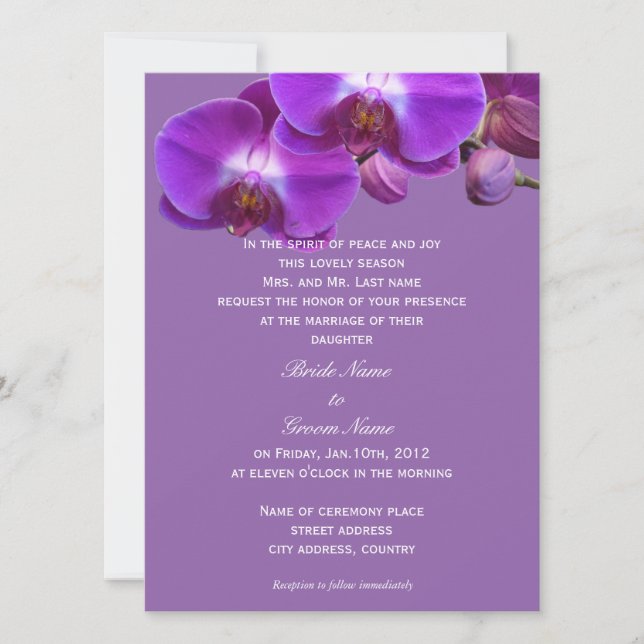 Invitación Bodas de flores de orquídea morada, hermosas y ele (Anverso)