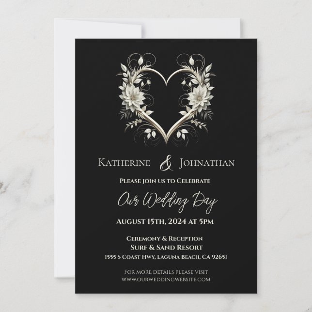 Invitación Bodas de Flores Modernas con un Corazón (Anverso)