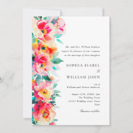 Invitación Bodas de flores naranjas rosa brillante acuarela
