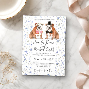 Invitación Bodas de flores Navy amante de los perros Bulldog 