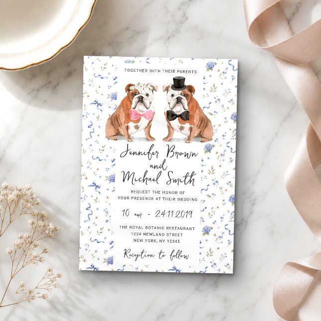 Invitación Bodas de flores Navy amante de los perros Bulldog  (Subido por el creador)