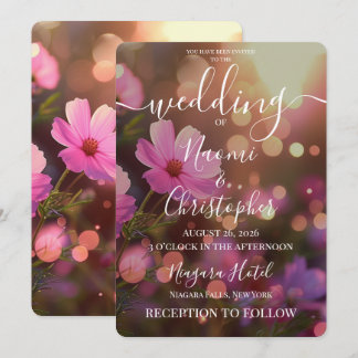 Invitación Bodas de Flores Rosadas Personalizadas con Bokeh D