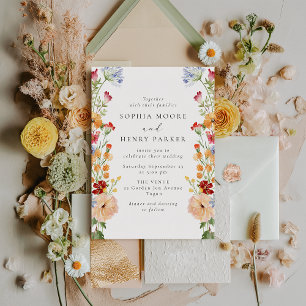 Invitación Bodas de flores silvestres audaces y coloridas
