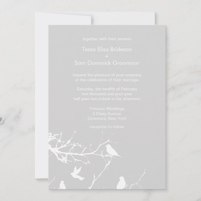 Invitación Bodas de fondo de invierno gris claro personalizad (Anverso)