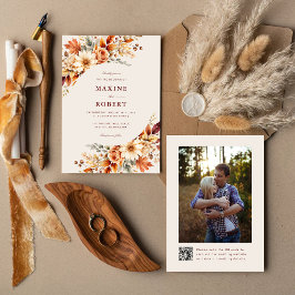 Invitación Bodas de Foto Código QR Botánico Hojas de Otoño