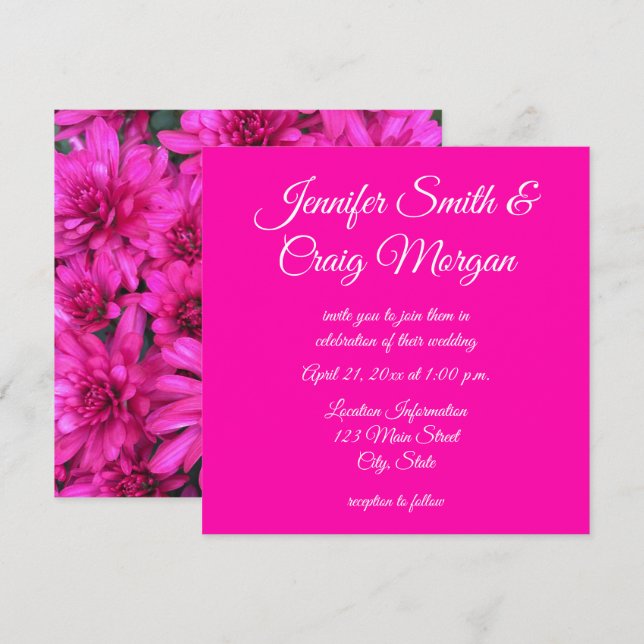 Invitación Bodas de Foto de Mums Rosa Caliente (Anverso / Reverso)
