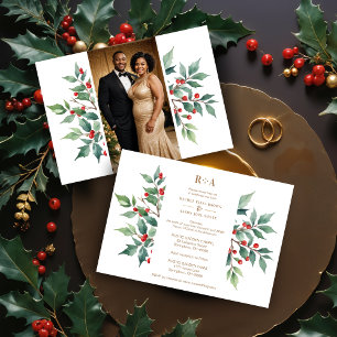Invitación Bodas de Foto de Ramas de Acebo de Navidad Atempor