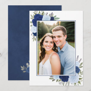 Invitación Bodas de Foto de Rosas de Acuarela Boho Azul Subya