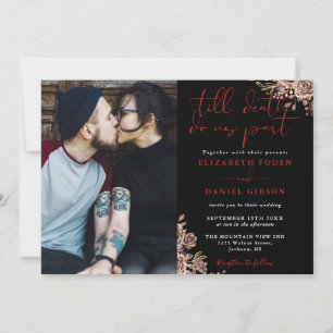 Invitación Bodas de Foto Floral de Rosas Góticas Negras y Roj