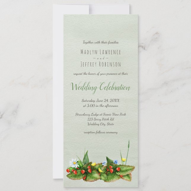 Invitación Bodas de fresas y flores silvestres (Anverso)
