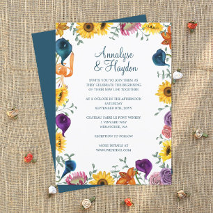 Invitación Bodas de Girasoles, Calas Lila Púrpura