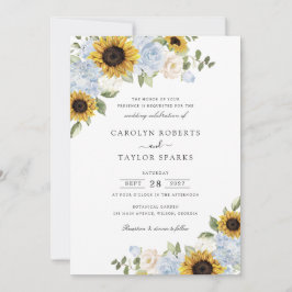 Invitación Bodas de girasoles flores azules polvorientas vege