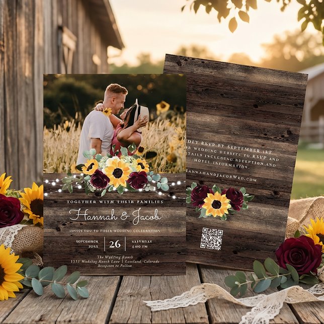Invitación Bodas de Girasoles Rústicos con Código QR RSVP (Subido por el creador)