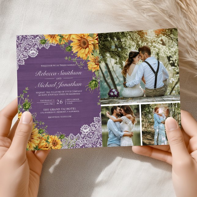 Invitación Bodas de Girasoles Rústicos con Madera y Código QR (Subido por el creador)