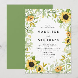 Invitación Bodas de girasoles y vegetación en acuarela
