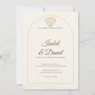 Invitación Bodas de guión costero de conchas de arena